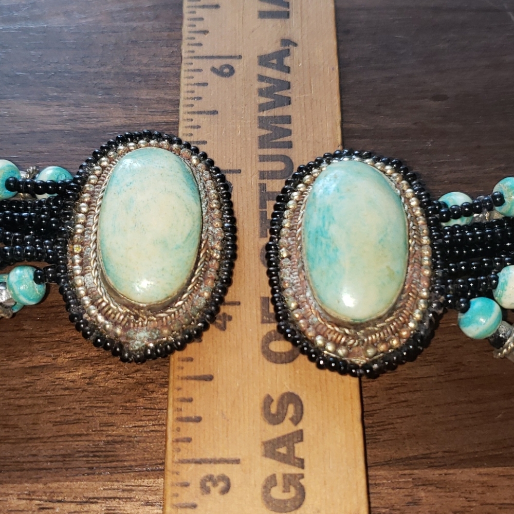 Vintage turquoise long clip-on earrings - Picture 12 of 12